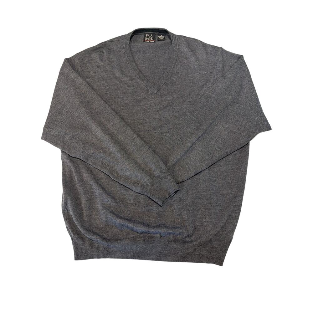 Jos A. Bank Men's Gray 100% Merino V Neck XL Wool Sweater Signature Collection